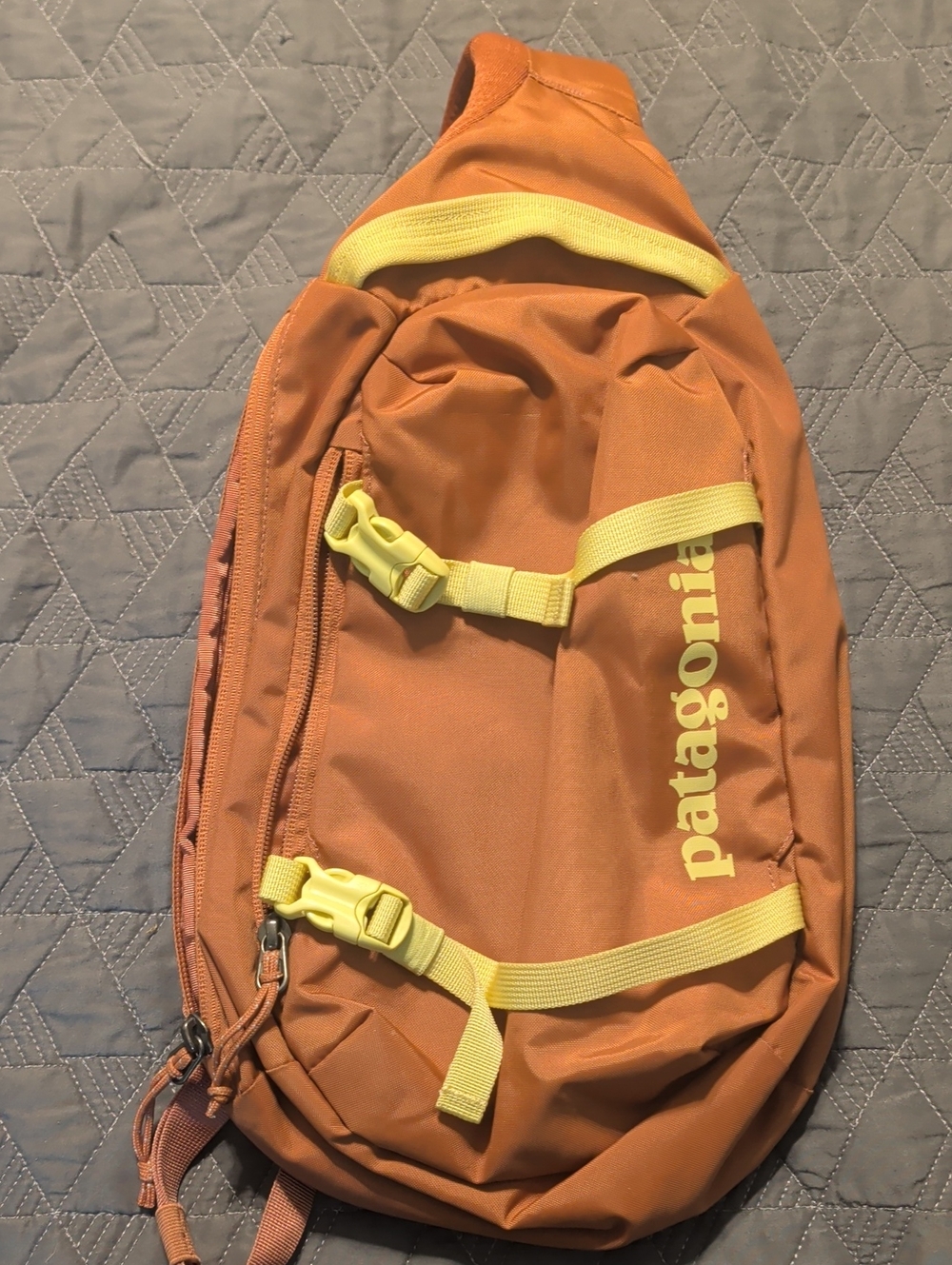 Patagonia 8L Atom Orange Sling Pack with Yellow Trim